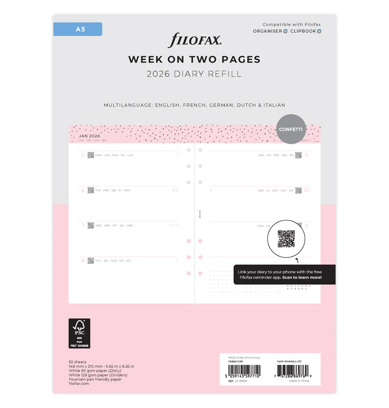 Confetti Week to View Diary - A5 2026 Multilanguage