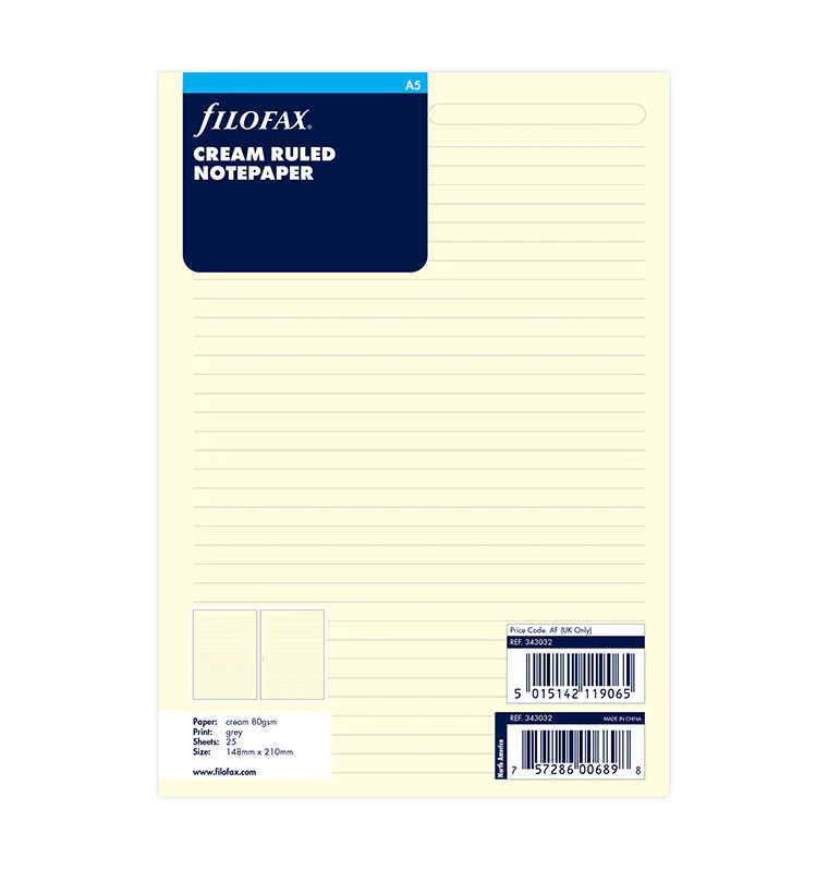 Cream Ruled Notepaper Refill - A5