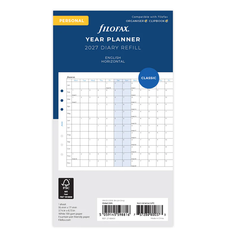 Horizontal Year Planner - Personal 2027