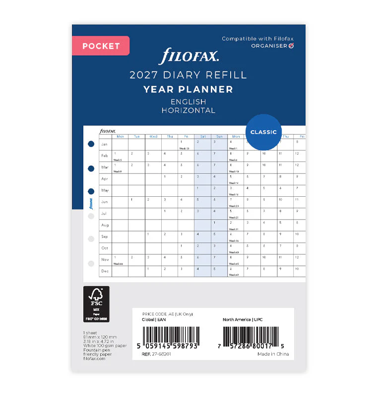 Horizontal Year Planner - Pocket 2027