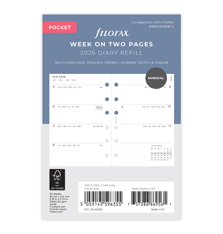 Minimal Week On Two Pages Diary - Pocket 2026 Multilanguage