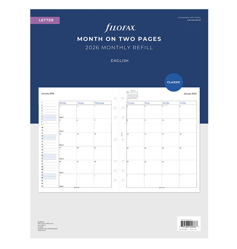 Month On Two Pages Diary - Letter 2026 English