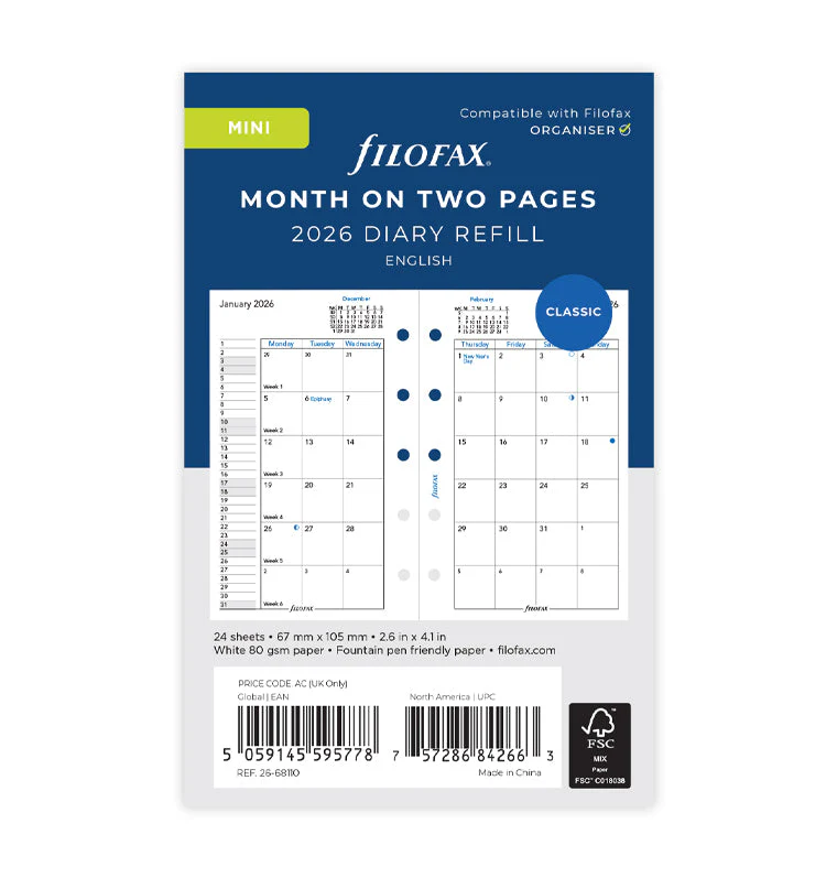 Month On Two Pages Diary - Mini 2026 English
