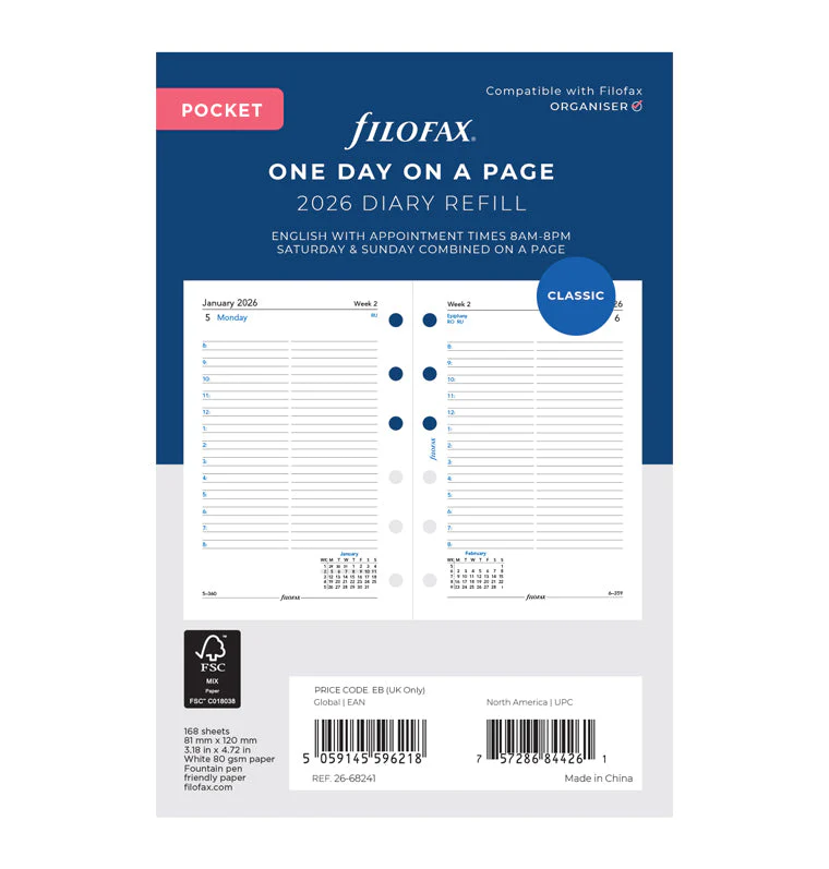 One Day On A Page Diary With Appointments - Pocket 2026 English