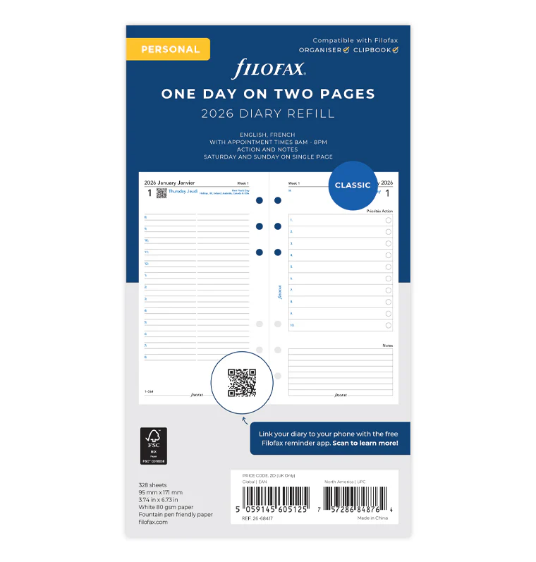 One Day on Two Pages Diary - Personal 2026 English/French
