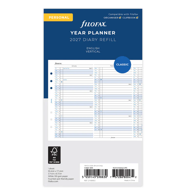 Vertical Year Planner - Personal 2027 English