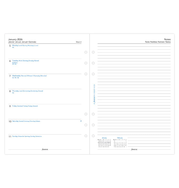 Week On One Page Diary With Notes - A5 2026 Multilanguage - Image 4