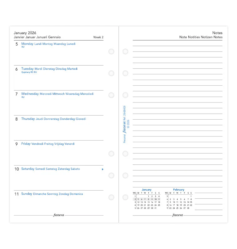 Week On One Page Diary With Notes - Personal 2026 Multilanguage - Image 4