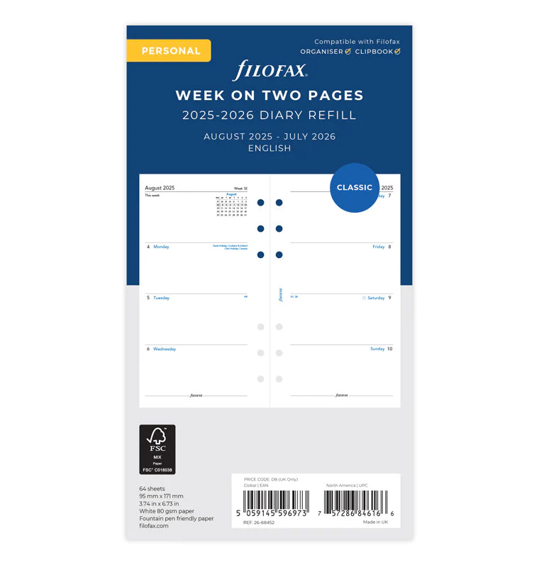 Week On Two Pages Academic Diary - Personal 2025-2026 English