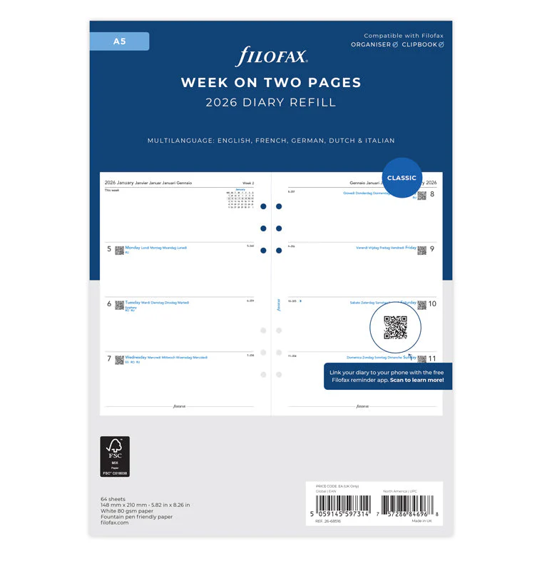 Week On Two Pages Diary - A5 2026 Multilanguage