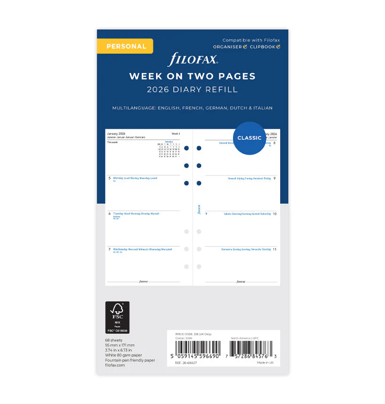 Week On Two Pages Diary - Personal 2026 Multilanguage