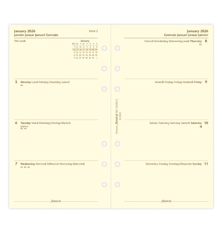 Week On Two Pages Diary - Personal Cotton Cream 2026 Multilanguage - Image 4