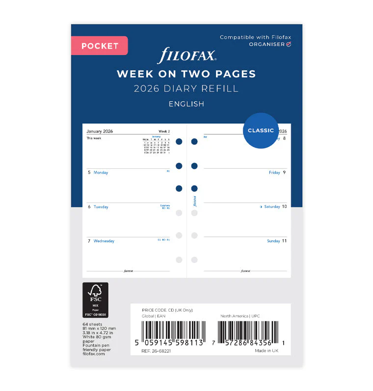 Week On Two Pages Diary - Pocket 2026 English