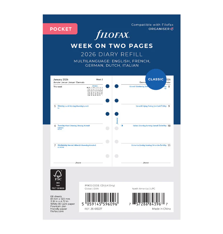 Week On Two Pages Diary - Pocket 2026 Multilanguage