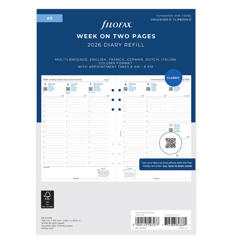 Week On Two Pages Diary With Appointments - A5 2026 Multilanguage