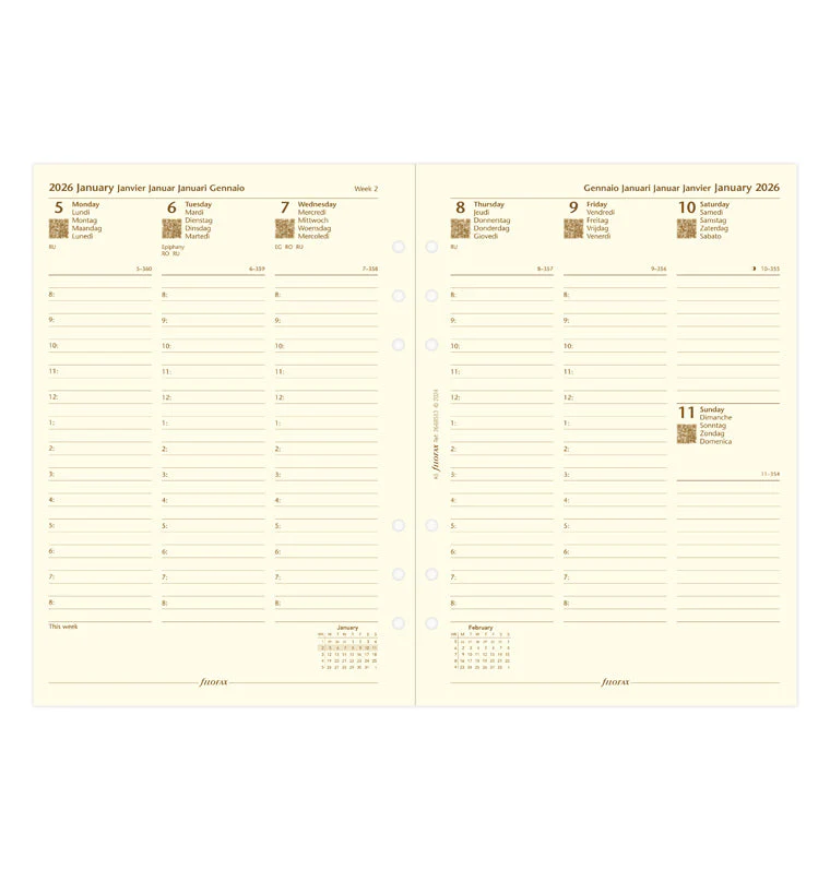 Week On Two Pages Diary With Appointments - A5 Cotton Cream 2026 Multilanguage - Image 4